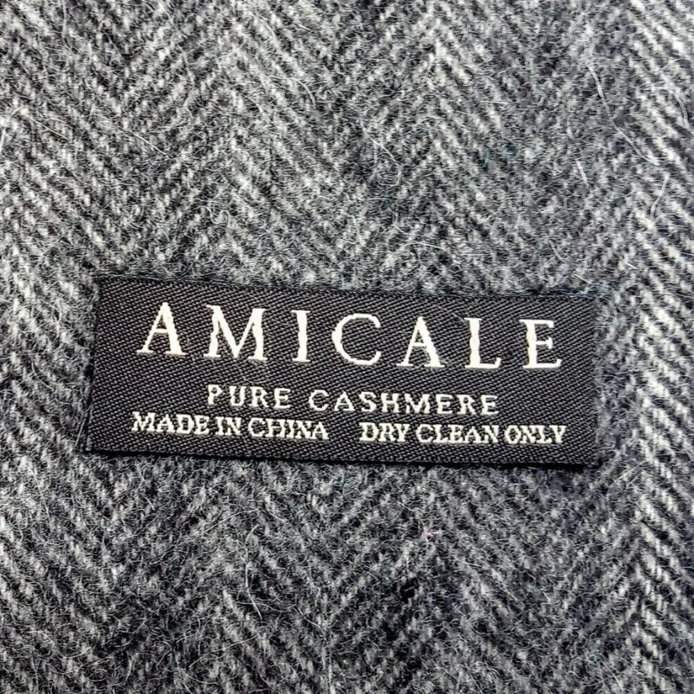 Amicale Herringbone Grey Fringed 100% Cashmere Scarf